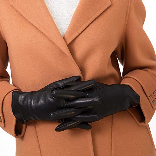 ZLUXURQ Guantes de cachemir de cuero italiano de para mujer