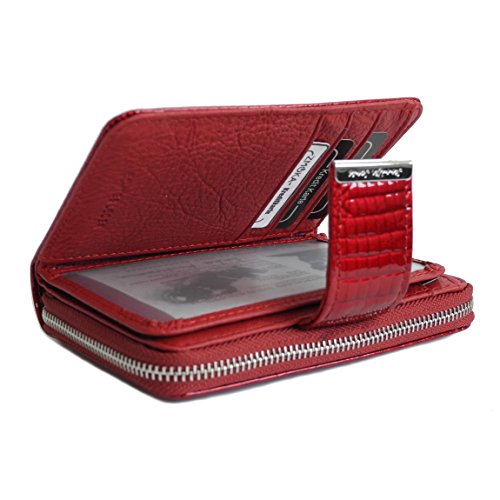 Zmoka Jennifer Jones – Cartera para mujer, fino formato intermedio, monedero, bolsa para monedas, cartera, piel auténtica, selección de colores, rojo rubí (Rojo) - 0