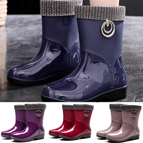 ZODOF Botas de Agua Mujer Estilo Punk Tubo Medio Calentar Botas de Nieve De Las Mujeres Antideslizante Botas de Lluvia Al Aire Libre Zapatos de Agua para Otoño e Invierno(Azul,38 EU)