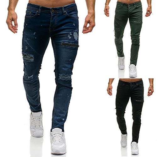 ZODOF Pantalones Hombre,Pantalones Vaqueros Hombres Rotos Pitillo Originales Slim Fit Skinny Pantalones Casuales Elasticos Agujero Pantalón Personalidad