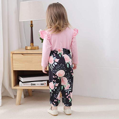 ZOEREA Conjunto de Ropa de Bebé Niña Encantador Manga Larga Tops con Volantes + Pantalones Floral + Venda Recién Nacido Niñas Otoño Primavera Trajes 3 Piezas