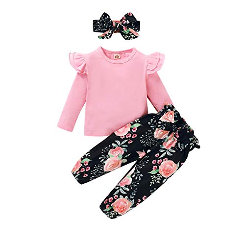 ZOEREA Conjunto de Ropa de Bebé Niña Encantador Manga Larga Tops con Volantes + Pantalones Floral + Venda Recién Nacido Niñas Otoño Primavera Trajes 3 Piezas