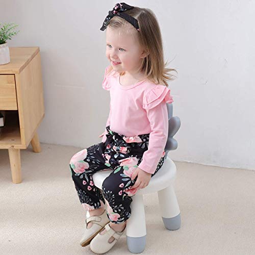 ZOEREA Conjunto de Ropa de Bebé Niña Encantador Manga Larga Tops con Volantes + Pantalones Floral + Venda Recién Nacido Niñas Otoño Primavera Trajes 3 Piezas