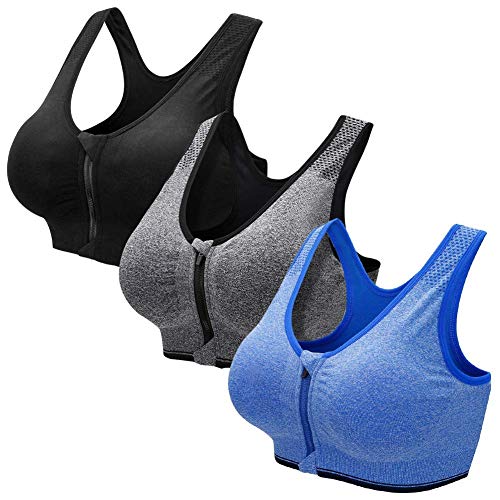 ZOEREA Sujetador Cierre Delantero Deportivo para Mujer Gimnasio Ropa con Almohadillas Extraíbles para Correr Sin Costuras Yoga Fitness 3 Piezas