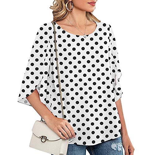 2021 Nuevo Camiseta Mujer Verano Moda Impresión de Lunares Manga Corta Elegante Blusa Camisa Cuello Redondo Camiseta de Gasa Suelto Tops Casual Fiesta T-Shirt Original tee