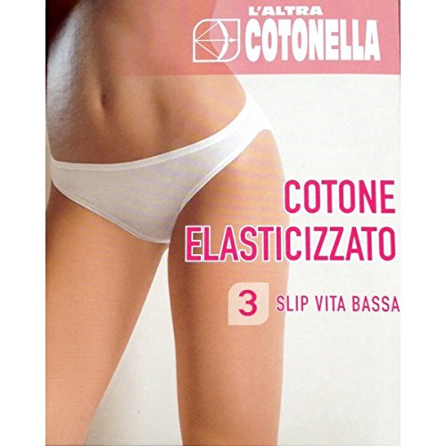 3 bragas de cintura baja para mujer, el otro Cotonella 3165, algodón elástico, talla 3, color blanco