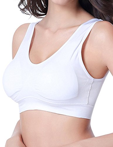 3 Piezas Sujetador Deportivo para Mujeres Sin Costuras Yoga Racerback Top con Almohadillas Extraíbles Ultimate Corriendo Gimnasio Ropa (2XL: 42/44, Desnudo&Negro&Blanco)