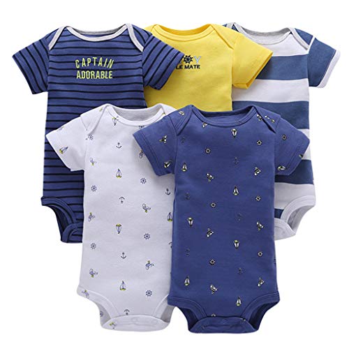 5 Piezas Bebé Body Mono de Manga Corta Mameluco Algodón Recién Nacido Pijama Bebés Juegos de Regalo, 18-24 Meses