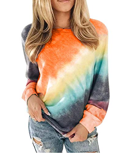 ABINGOO Mujer Sudadera con Tie Dye la Camiseta Manga Larga Sudadera con Capucha Sweatshirt Casual Blusa Tops (S, Estilo 1-c)