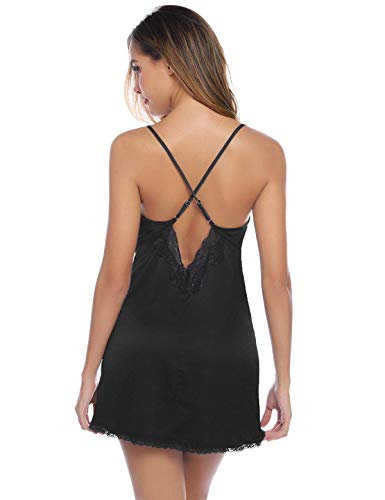 Abollria Camisón Sexy Mujer Elegante Albornoz de Dormir Conjunto de Kimono Batas Vestidos de Dormir de Dos Piezas Negro,XXL