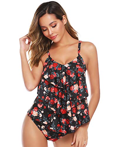 Abollria Mujer Tankinis sin Hombros Conjunto de Bañador Dos Piezas Traje de Baño Sexy Swimsuit Vintage Ropa de Baño para Verano