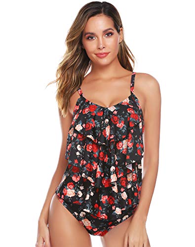 Abollria Mujer Tankinis sin Hombros Conjunto de Bañador Dos Piezas Traje de Baño Sexy Swimsuit Vintage Ropa de Baño para Verano