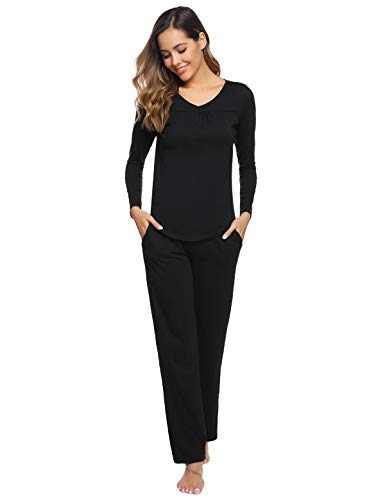 Abollria Pijamas Mujer Algodon Ropa de Domir Elegante Manga Pantalon Largos