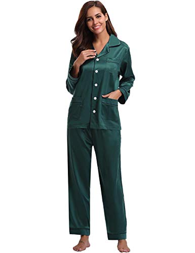 Abollria Pijamas Saten Mujer Manga Larga Set,Ropa de Dormir Elegante y Moda 2 Piezas