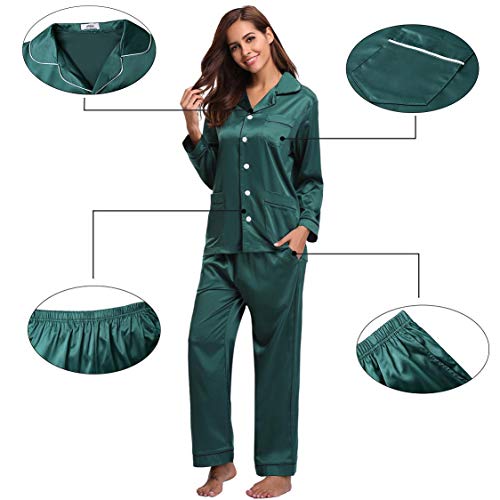 Abollria Pijamas Saten Mujer Manga Larga Set,Ropa de Dormir Elegante y Moda 2 Piezas