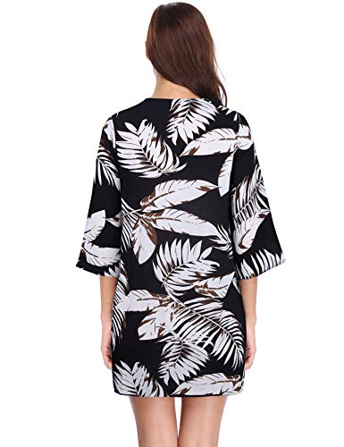 Abollria Playa Cárdigan Verano Chaqueta Kimono de Gasa Manga 3/4 Ropa de Baño Cover Up Casual Capas para para Mujer Floral M