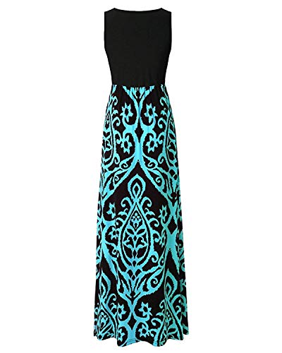 Abravo Mujer Vestido Casual Estampado Floral Bohemia Largo Vestido sin Mangas Verano Maxi Dress Playa,Verde,L