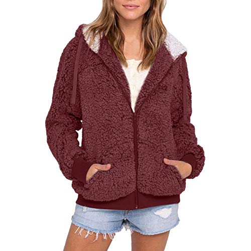 Abrigo de Forro Polar para Mujer, para Invierno, cálido, Grueso, para Mujer, Informal, de Talla Grande Granate S