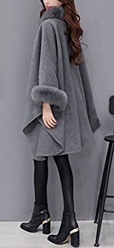 Abrigos De Mujer Invierno Fleece Ponchos De Pelo Cuello Alto Suelto Elegante Coat Outcoat Capas Colores Sólidos Más Grueso Abrigados Manga Larga (Color : Gris, Size : 2XL)