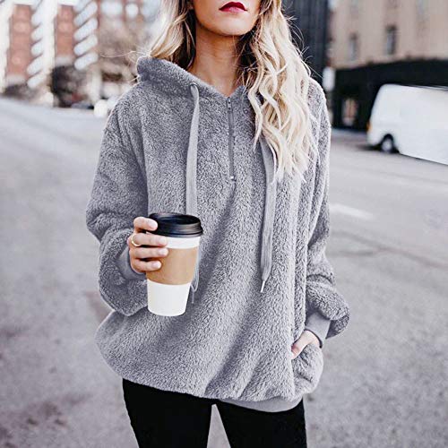 Abrigos Mujer Invierno Talla Grande Sudaderas con Capucha y Bolsillo Casual Cremallera Felpa Suéter Tops de Manga Larga Ropa Mujer Otoño Invierno Ofertas 2018 (Gray, Small)