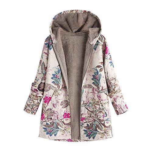 Abrigos para Mujer Invierno Chaqueta Suéter Floral Bolsillos con Capucha Jersey Tallas Grandes Sudadera con Capucha Caliente Y Esponjoso Gruesas Cerrojo De Capa Mantene Lino Ropa riou