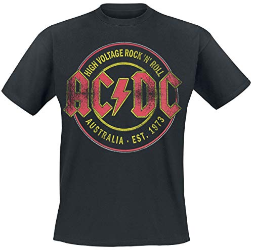 AC/DC High Voltage - Rock 'N' Roll - Australia EST. 1973 Hombre Camiseta Negro XL, 100% algodón, Regular