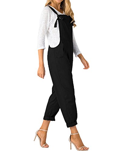 ACHIOOWA Mono para Mujer Peto de Pantalones Casual Ajustable Correa Rompers Largo Sin Mangas Monos de harén Mono de Pierna Ancha Overalls con Bolsillo Negro L