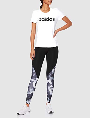 adidas W E Lin Slim T Camiseta de Manga Corta, Mujer, Blanco (White/Black), L