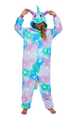 Adultos unisex unicornio Tigre Lion Fox Onesie Animal Pijamas Halloween Carnaval Disfraz Loungewear X-green Hope Unicorn M