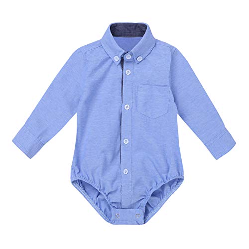 Agoky Ropa para Bebés Niños Camisas Manga Largo 2018 Ropa para Recién Nacidos Bebe Monos Niños Boda Fiestas Bautizo Bodies Azul 9 Meses
