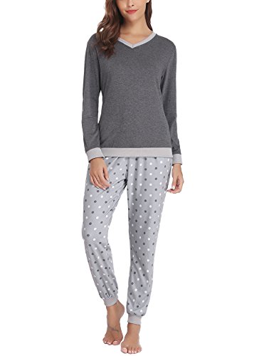 Aiboria Pijamas Invierno para Mujer, Algodón Manga Larga 2 Piezas Cálido Top de Dormir y Pantalones Prenda de Vestir