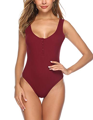 Aibrou Bodies Mujer Fiesta Top  sin Mangas Mono Kini Tanga Camisetas de Tirantes Sexy (Vino Tinto, XL)