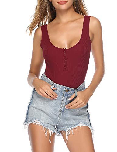 Aibrou Bodies Mujer Fiesta Top  sin Mangas Mono Kini Tanga Camisetas de Tirantes Sexy (Vino Tinto, XL)