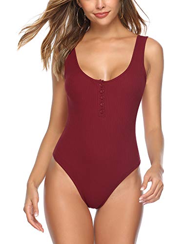 Aibrou Bodies Mujer Fiesta Top  sin Mangas Mono Kini Tanga Camisetas de Tirantes Sexy (Vino Tinto, XL)