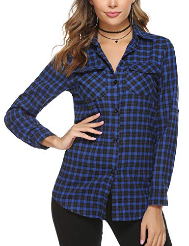 Aibrou Camisa Franela Casual,Camisa de Cuadros Algodón,Blusas y Camisas Manga Larga,Camisas a Cuadras Clásica Estilo Neutro Primavera Otoño (Azul Oscuro 2, XL)