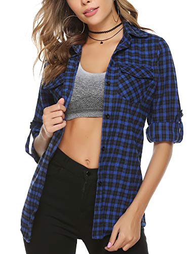 Aibrou Camisa Franela Casual,Camisa de Cuadros Algodón,Blusas y Camisas Manga Larga,Camisas a Cuadras Clásica Estilo Neutro Primavera Otoño (Azul Oscuro 2, XL)