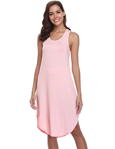 Aibrou Camisón Mujer Algodon Verano Corto,Vestidos Pijama Casual Comodo y Suave Casual sin Manga S-XXL