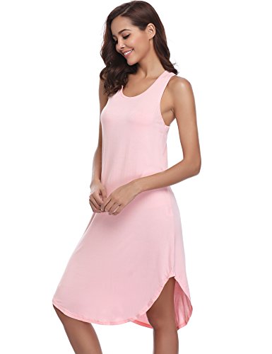 Aibrou Camisón Mujer Algodon Verano Corto,Vestidos Pijama Casual Comodo y Suave Casual sin Manga S-XXL