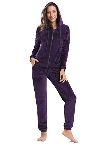 Aibrou Chandal Terciopelo Conjunto Chandal de Mujer Sudadera  con Cremallera y Capucha,Chándal de Completo Chándal Invierno Conjunto Deporte Conjunto Pijamas (Púrpura, L)