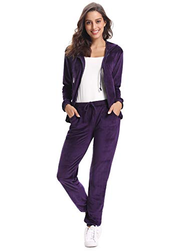 Aibrou Chandal Terciopelo Conjunto Chandal de Mujer Sudadera  con Cremallera y Capucha,Chándal de Completo Chándal Invierno Conjunto Deporte Conjunto Pijamas (Púrpura, L)