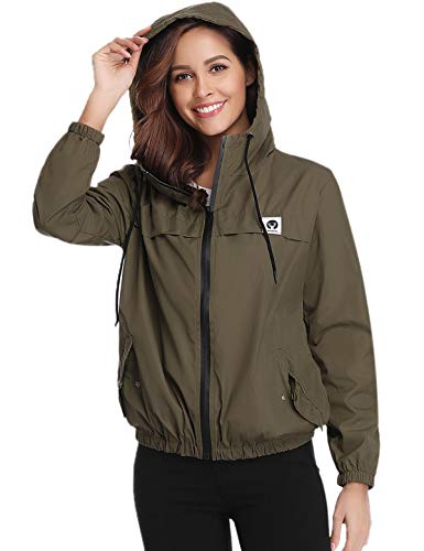 Aibrou Chubasquero Impermeable Deportivo para Mujer,Abrigo Impermeables con Capucha,Chuvasqueros de Lluvia Chaqueta Cortavientos Running  para Primavera, (Ejercito Verde, XXL)