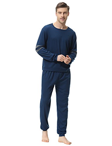 Aibrou Clásico Pijamas Hombre Invierno Algodon Mangas Pantalones Largos Set, Suave,Cómodo