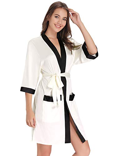 Aibrou Kimono Mujer Bata Novia, 100% Poliéster Bata Mujer Saten para Boda & Fiesta