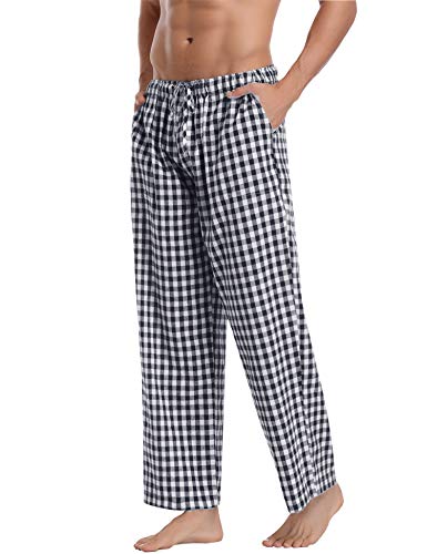 Aibrou Pantalones de Pijama Hombre de Cuadros de Forro Polar de 100% Algodón