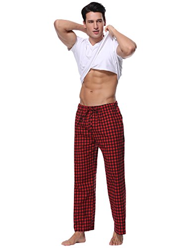 Aibrou Pantalones de Pijama Hombre de Cuadros de Forro Polar de 100% Algodón