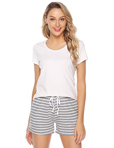 Aibrou Pantalones de Pijama Mujer Cortos Verano Algodón,Pijama Casual para Dormir Caminar Deportes Cómodo y Suave S-XXL