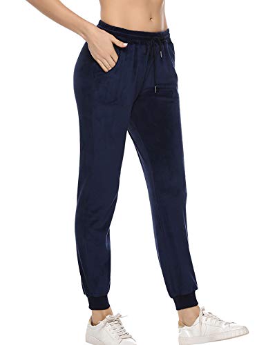 Aibrou Pantalones Terciopelo,Chandal Casual Pantalon Deportivos  Pantalones elásticos con cordón para Yoga Jogger Fitness en,Pijamas Terciopelo （ Armada, L ）