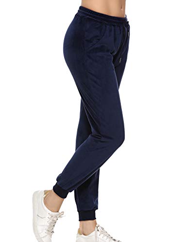 Aibrou Pantalones Terciopelo,Chandal Casual Pantalon Deportivos  Pantalones elásticos con cordón para Yoga Jogger Fitness en,Pijamas Terciopelo （ Armada, L ）