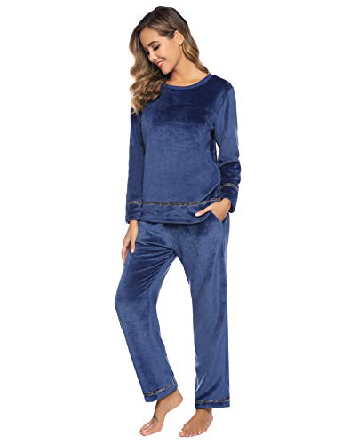 Aibrou Pijama Mujer Invierno Franela Dos Piezas,Pijamas Cálido Largos Casual Ropa de Casa Dormir Suave y Comodo S-XXL