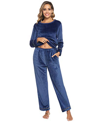 Aibrou Pijama Mujer Invierno Franela Dos Piezas,Pijamas Cálido Largos Casual Ropa de Casa Dormir Suave y Comodo S-XXL